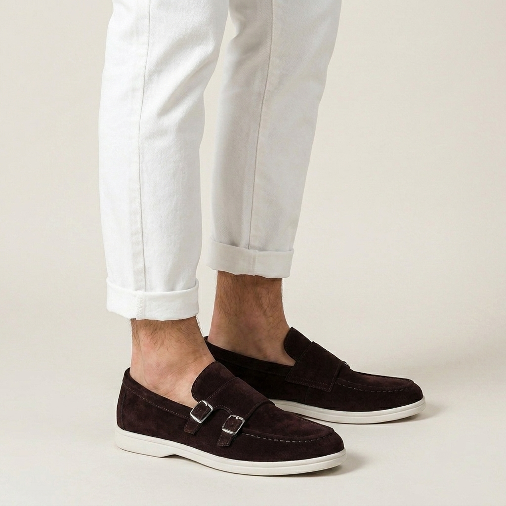 Mocassins Homme Double Boucle Texture Élégante Profil Bas