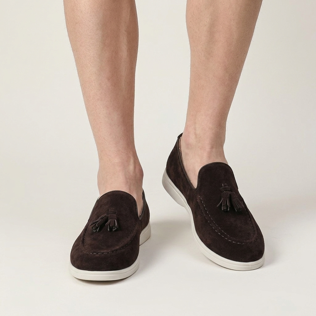 Mocassins Homme À Pampilles Texture Élégante Profil Bas