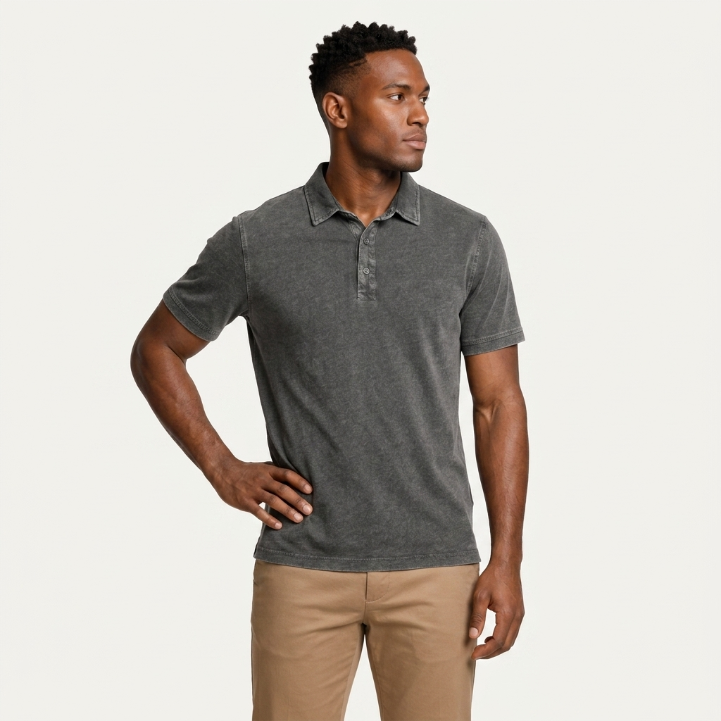 Polo Homme Effet Délavé Patte Boutonnée