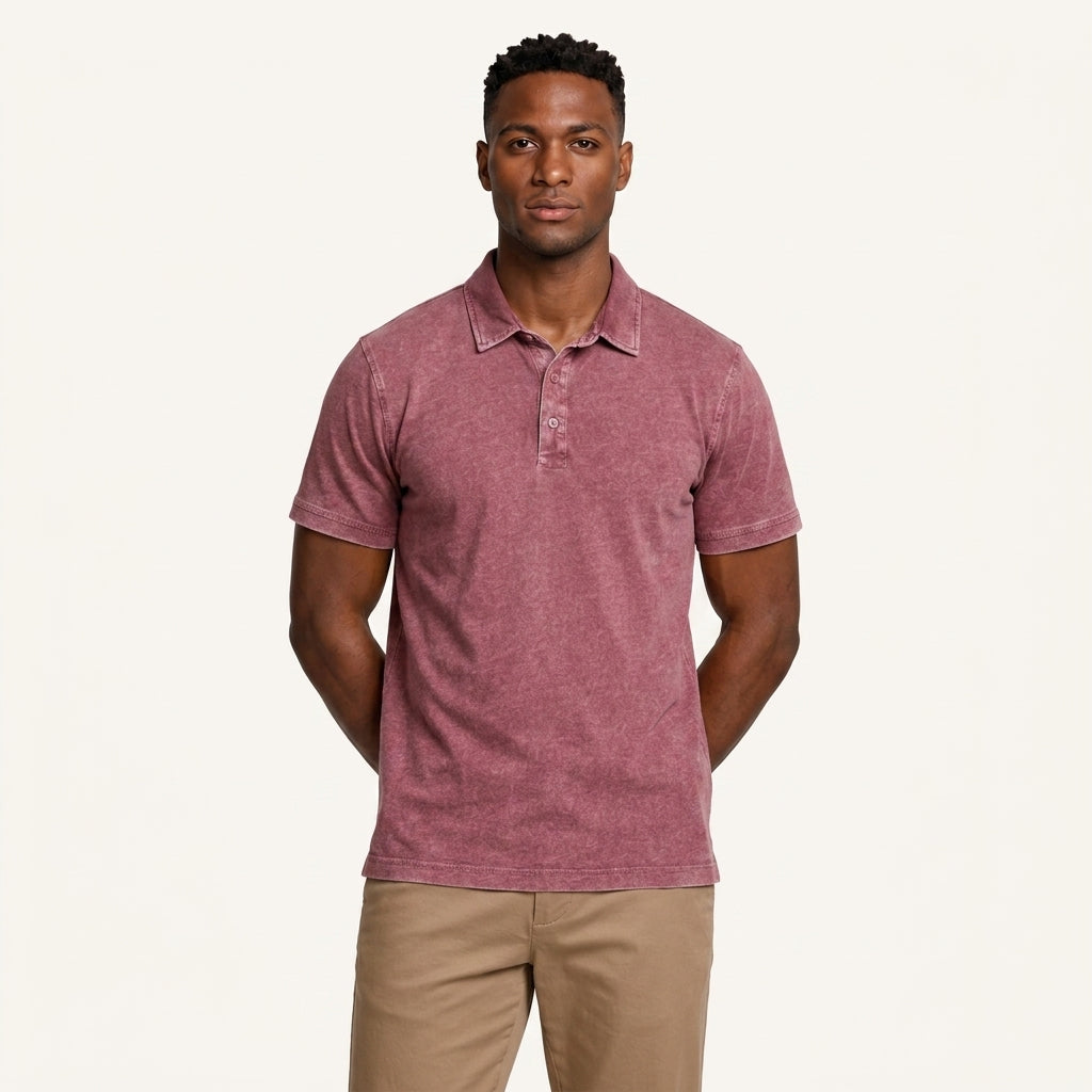 Polo Homme Effet Délavé Patte Boutonnée