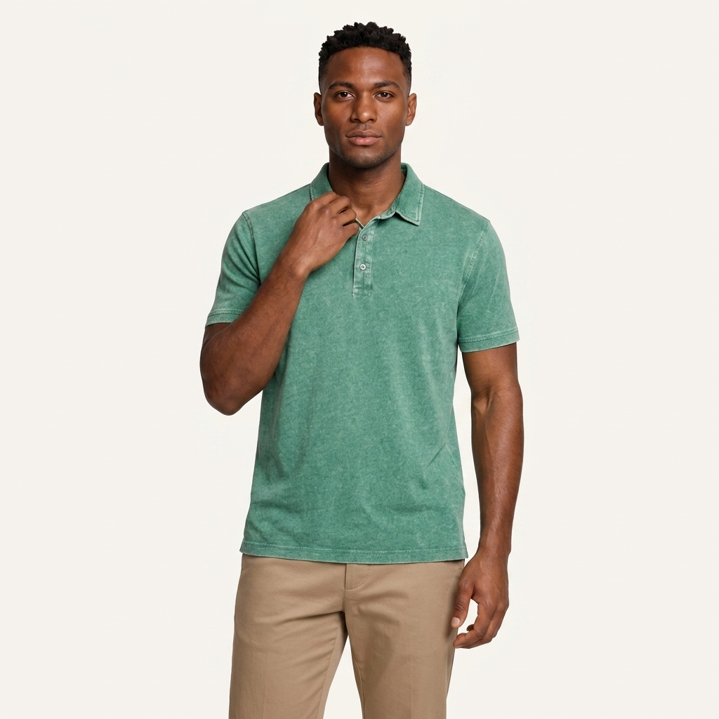 Polo Homme Effet Délavé Patte Boutonnée