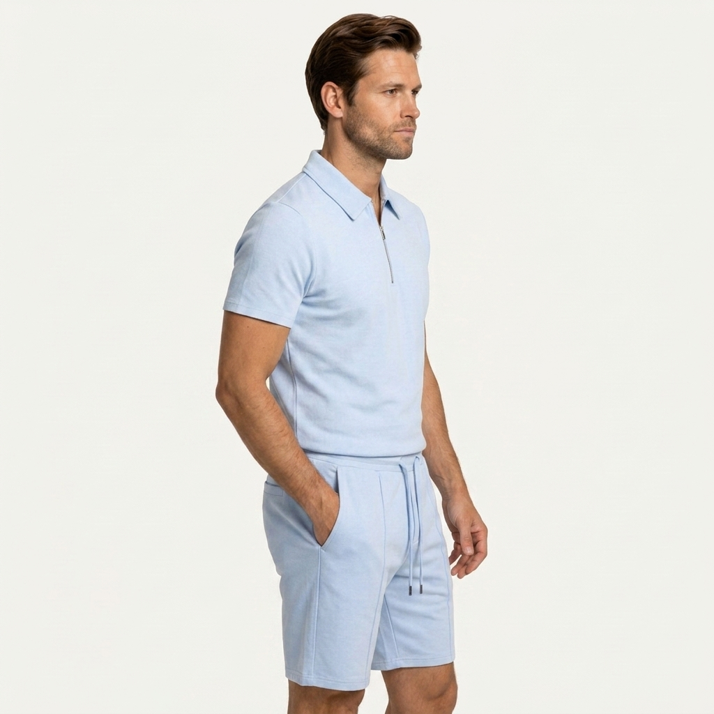 Ensemble Homme Polo Col Zippé Short Cordon Ajustable