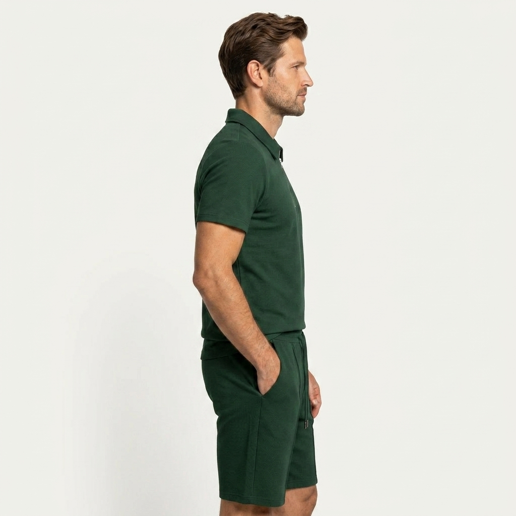 Ensemble Homme Polo Col Zippé Short Cordon Ajustable