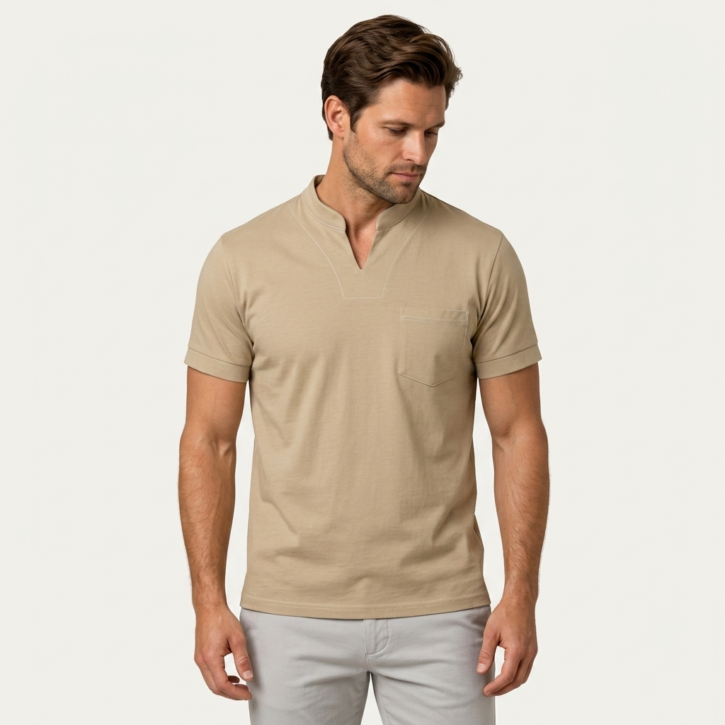 Chemise Homme Manches Courtes Col Cranté Poche Poitrine