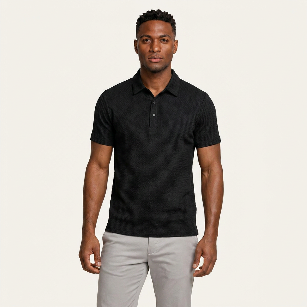 Polo Homme Texturé Manches Courtes Patte Boutonnée