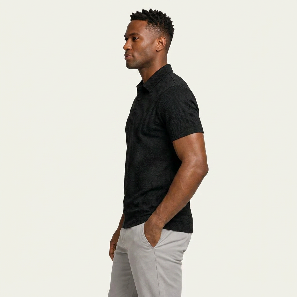Polo Homme Texturé Manches Courtes Patte Boutonnée
