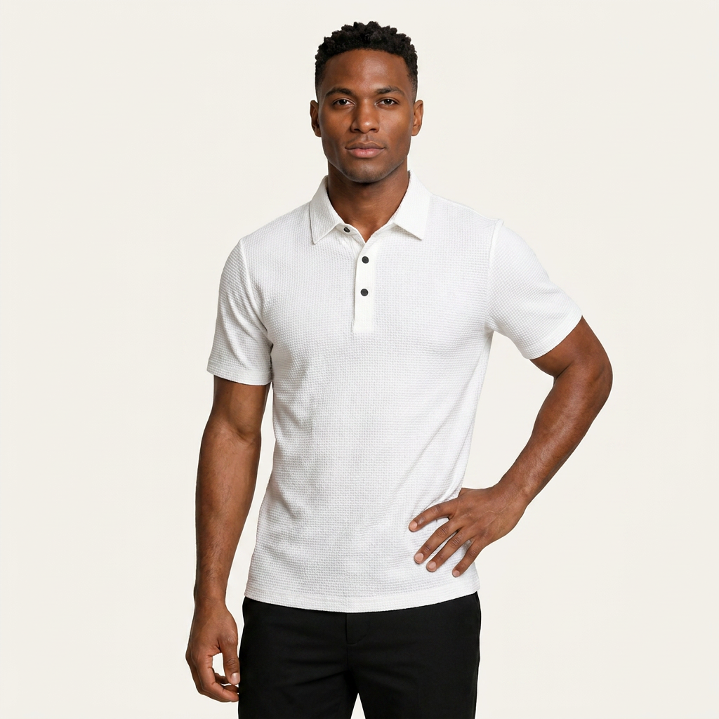 Polo Homme Texturé Manches Courtes Patte Boutonnée