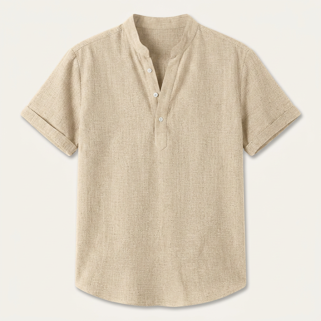 Chemise Henley Homme Manches Courtes Col Montant Texturée
