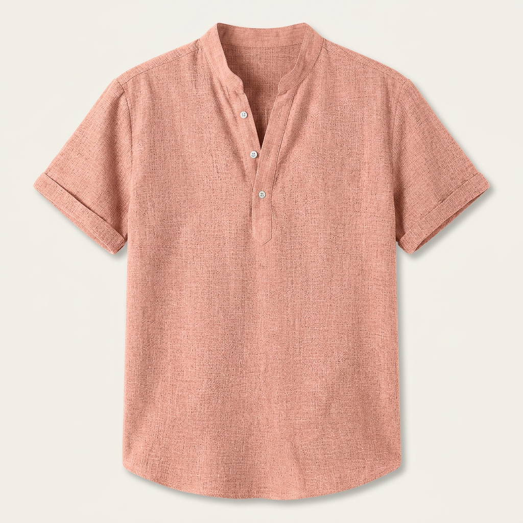 Chemise Henley Homme Manches Courtes Col Montant Texturée