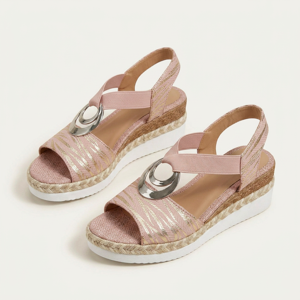 Sandales Compensées Femme Détail Métallique Bride Élastique