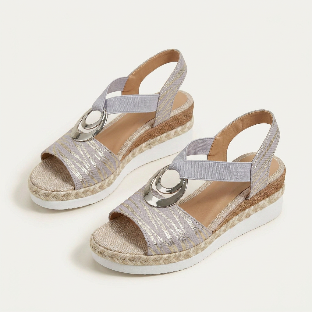 Sandales Compensées Femme Détail Métallique Bride Élastique