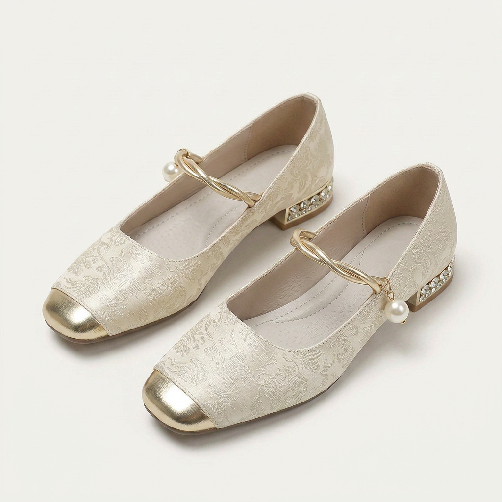 Ballerines Mary Jane Femme Bout Métallisé Perlées