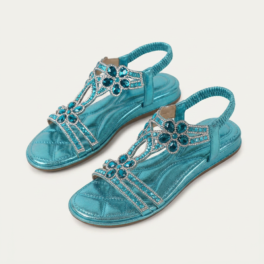 Sandales Plates Femme Bride T Floraux Strassés