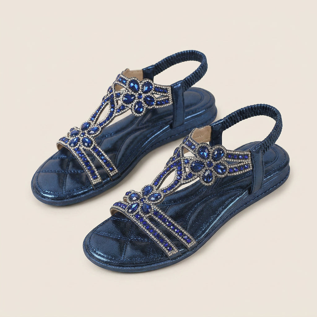 Sandales Plates Femme Bride T Floraux Strassés