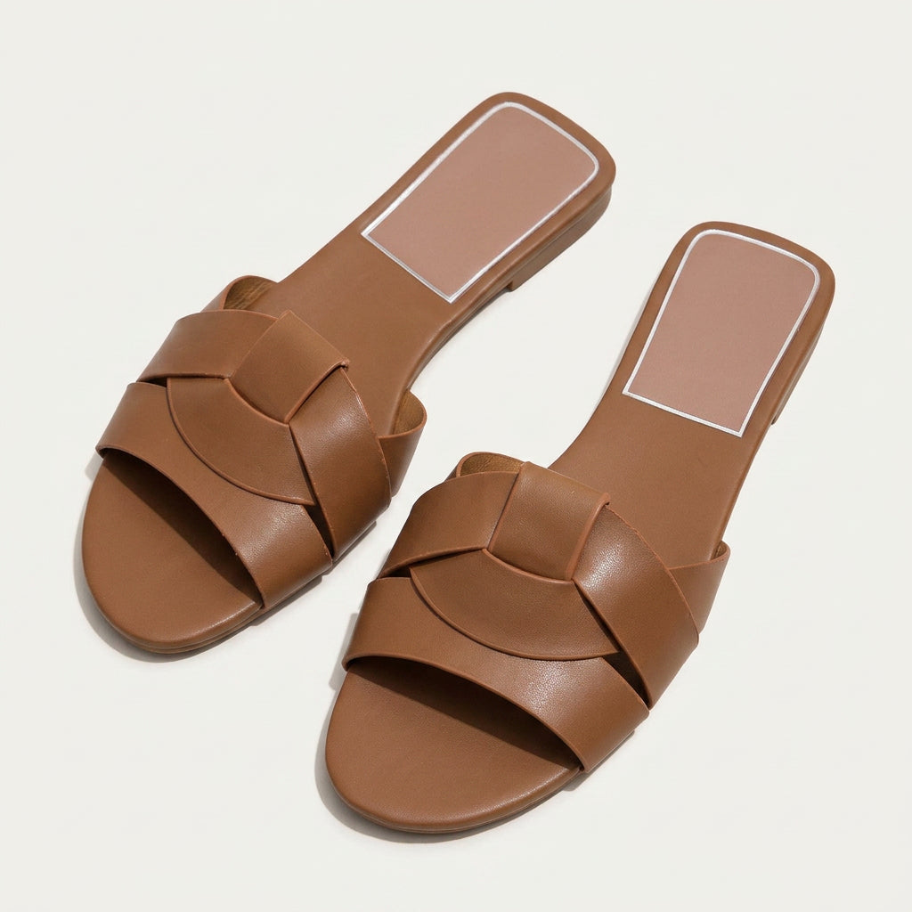 Sandales Plates Femme Brides Croisées Texturées
