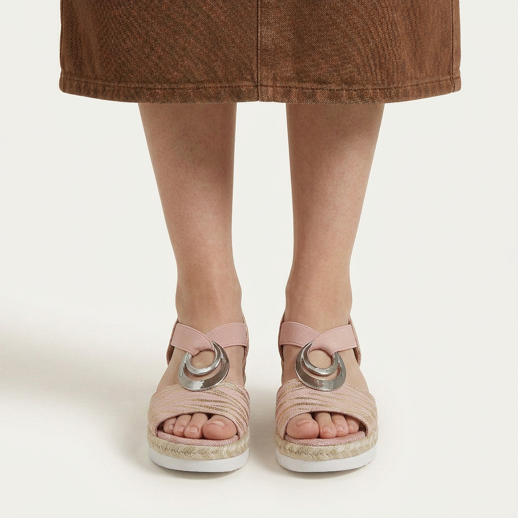 Sandales Compensées Femme Détail Métallique Bride Élastique