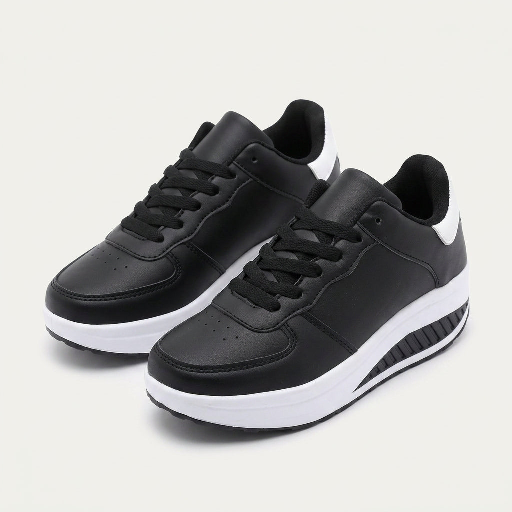 Baskets Femme Plateforme Lacets Semelle Contrastée