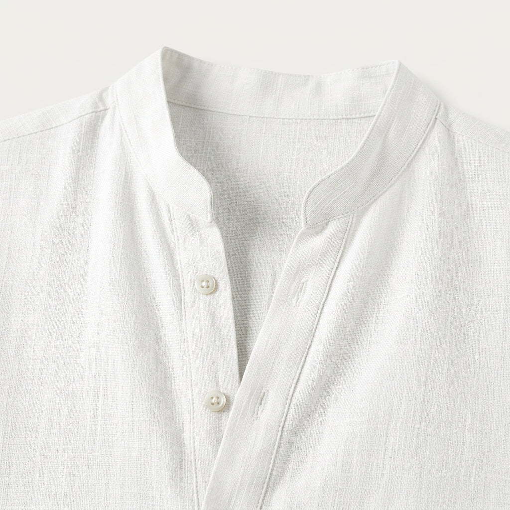 Chemise Henley Homme Manches Courtes Col Montant Texturée