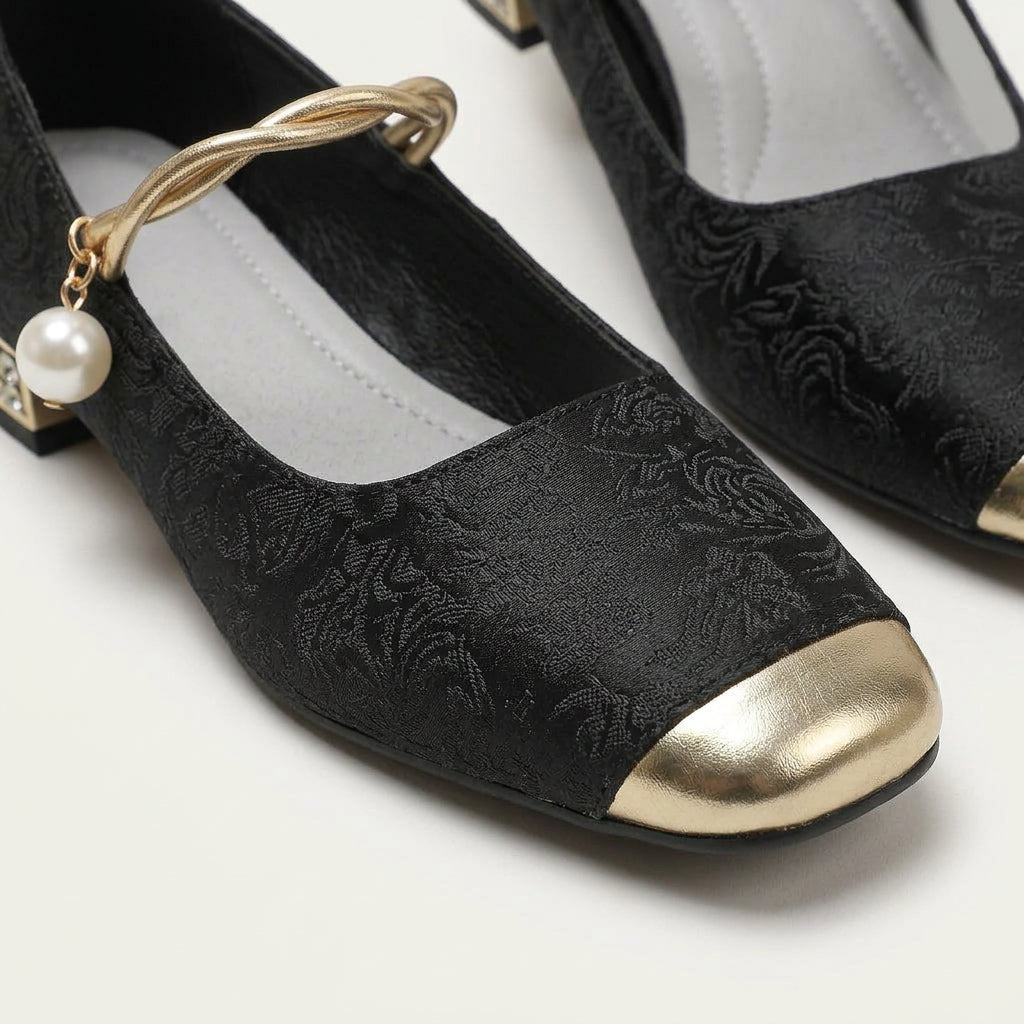 Ballerines Mary Jane Femme Bout Métallisé Perlées