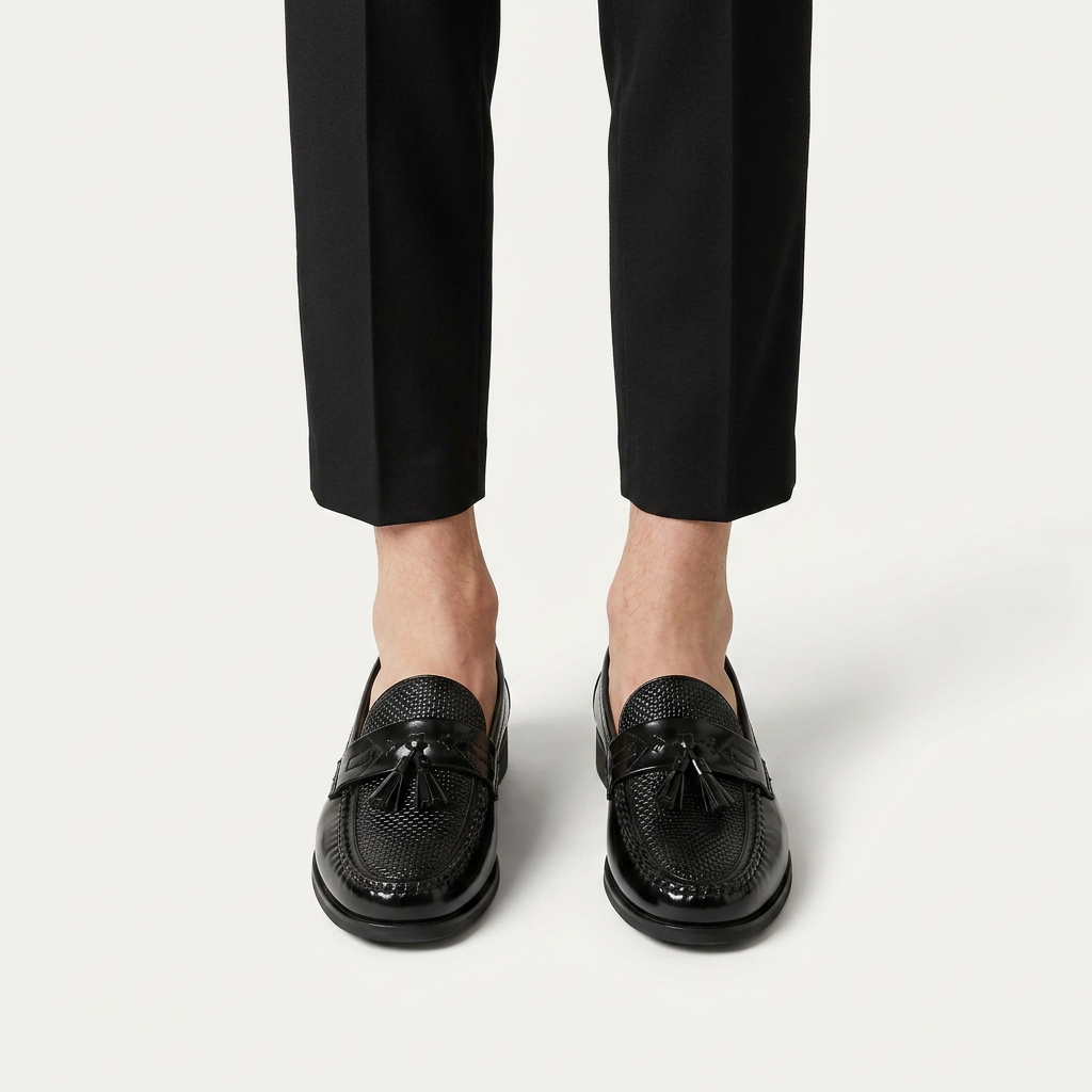 Mocassins Homme Pampilles Texture Tressée Sans Lacets
