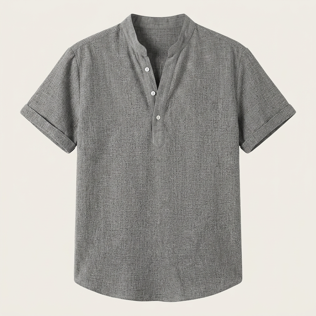Chemise Henley Homme Manches Courtes Col Montant Texturée
