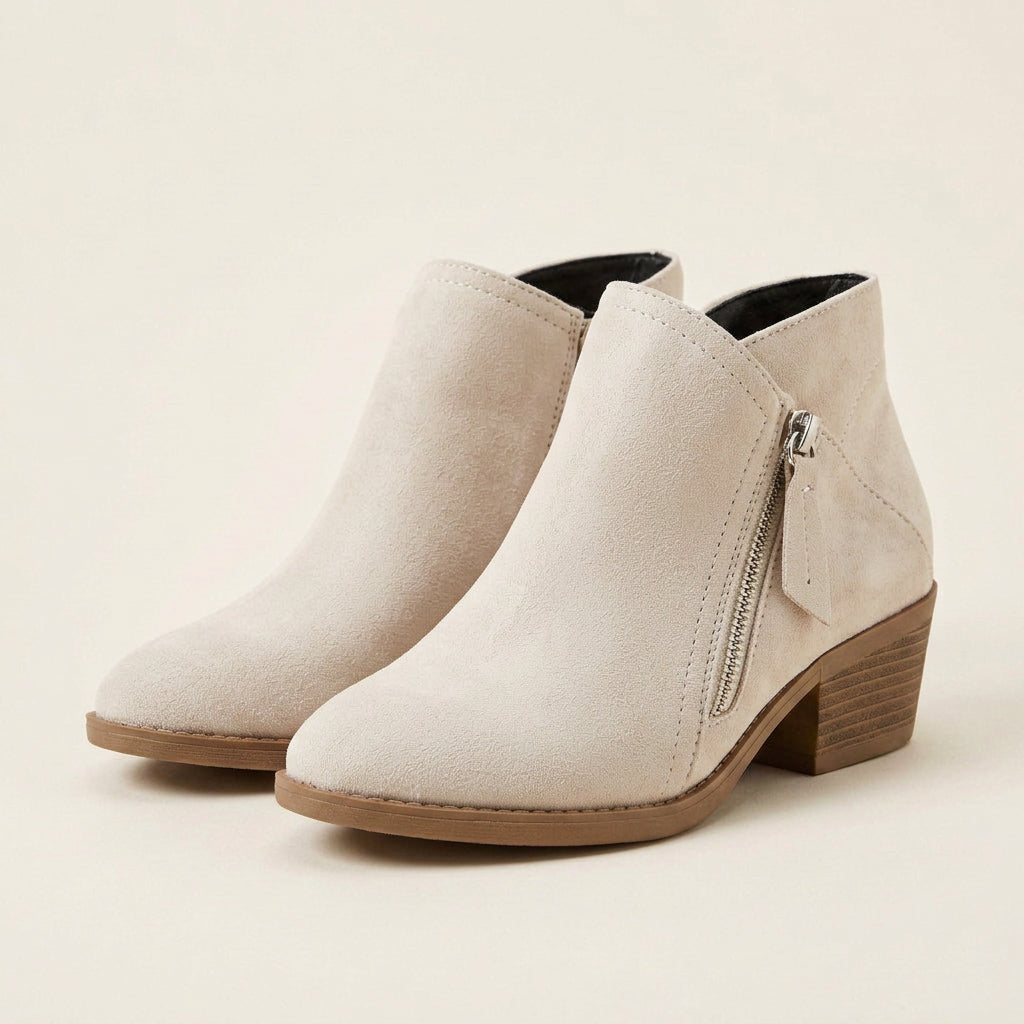 Bottines Femme à Talon Bas et Fermeture Zippée