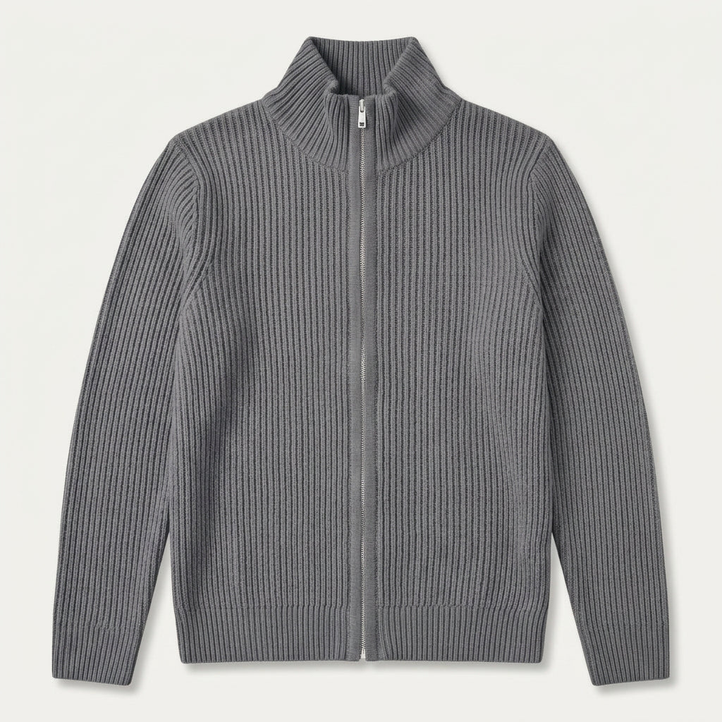 Gilet Homme Zippé en Maille Côtelée Col Montant