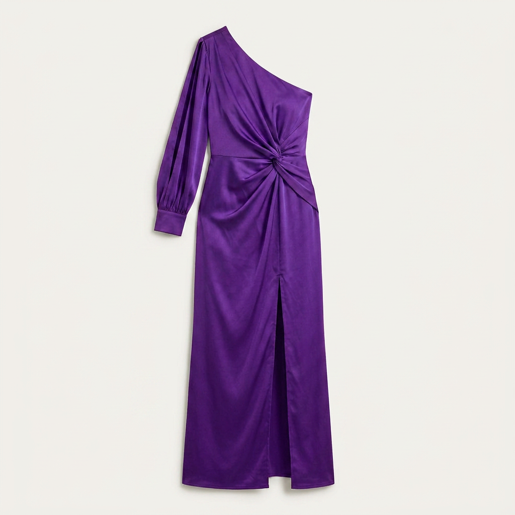 Robe Longue Satinée Femme Une Épaule Fendue