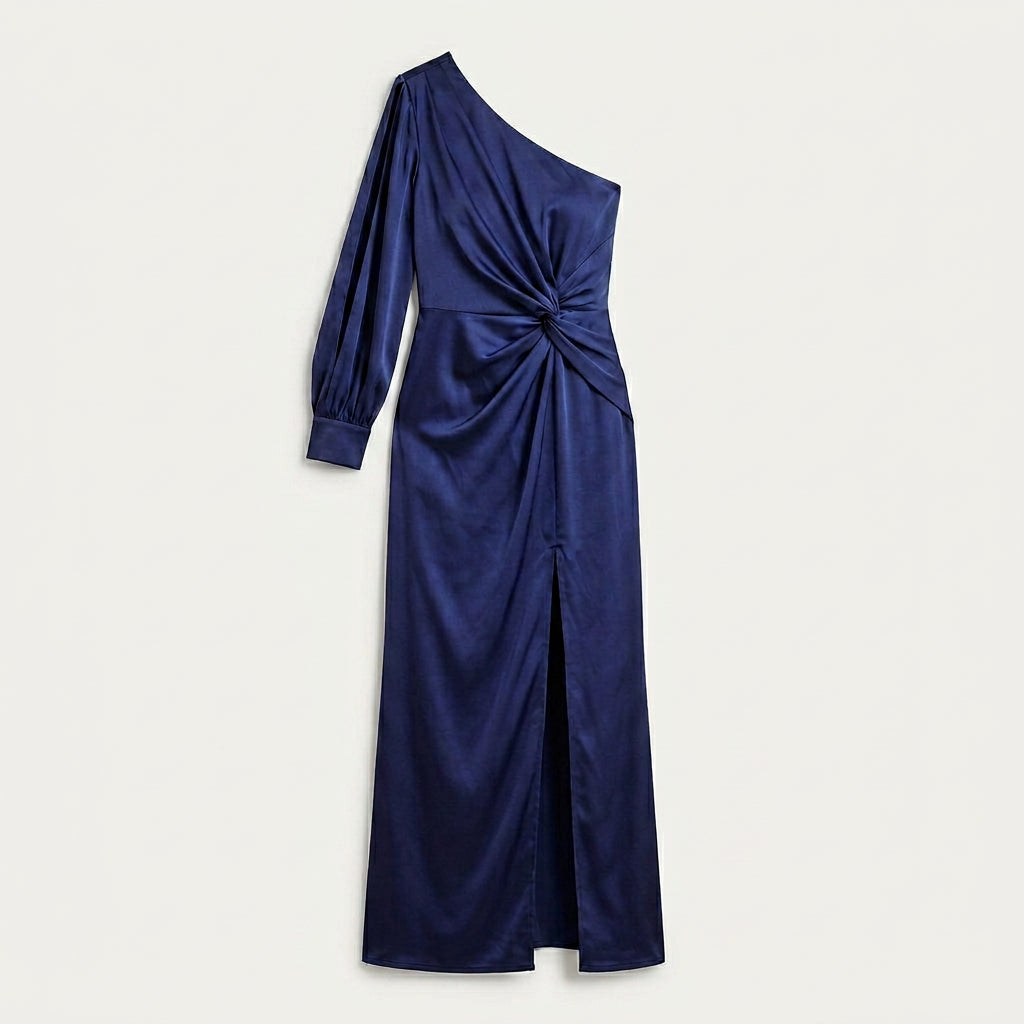 Robe Longue Satinée Femme Une Épaule Fendue
