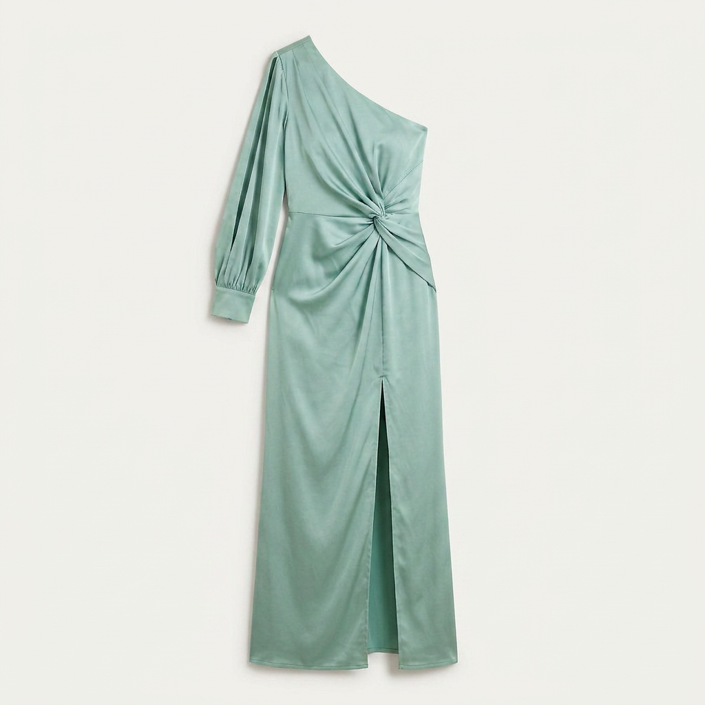 Robe Longue Satinée Femme Une Épaule Fendue