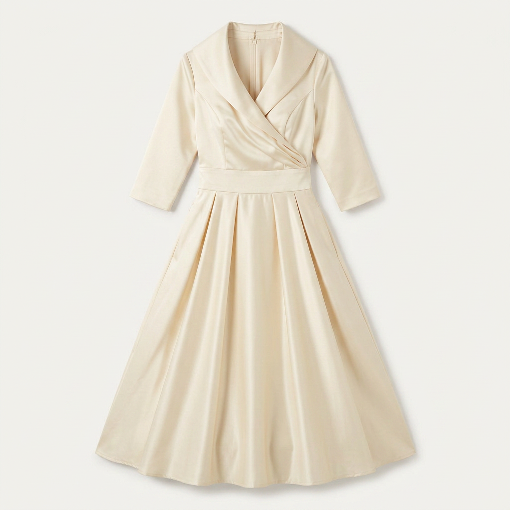 Robe Midi Portefeuille Femme Col Châle Manches 3/4