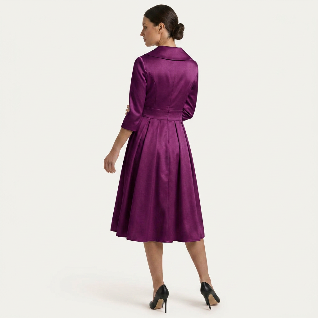 Robe Midi Portefeuille Femme Col Châle Manches 3/4