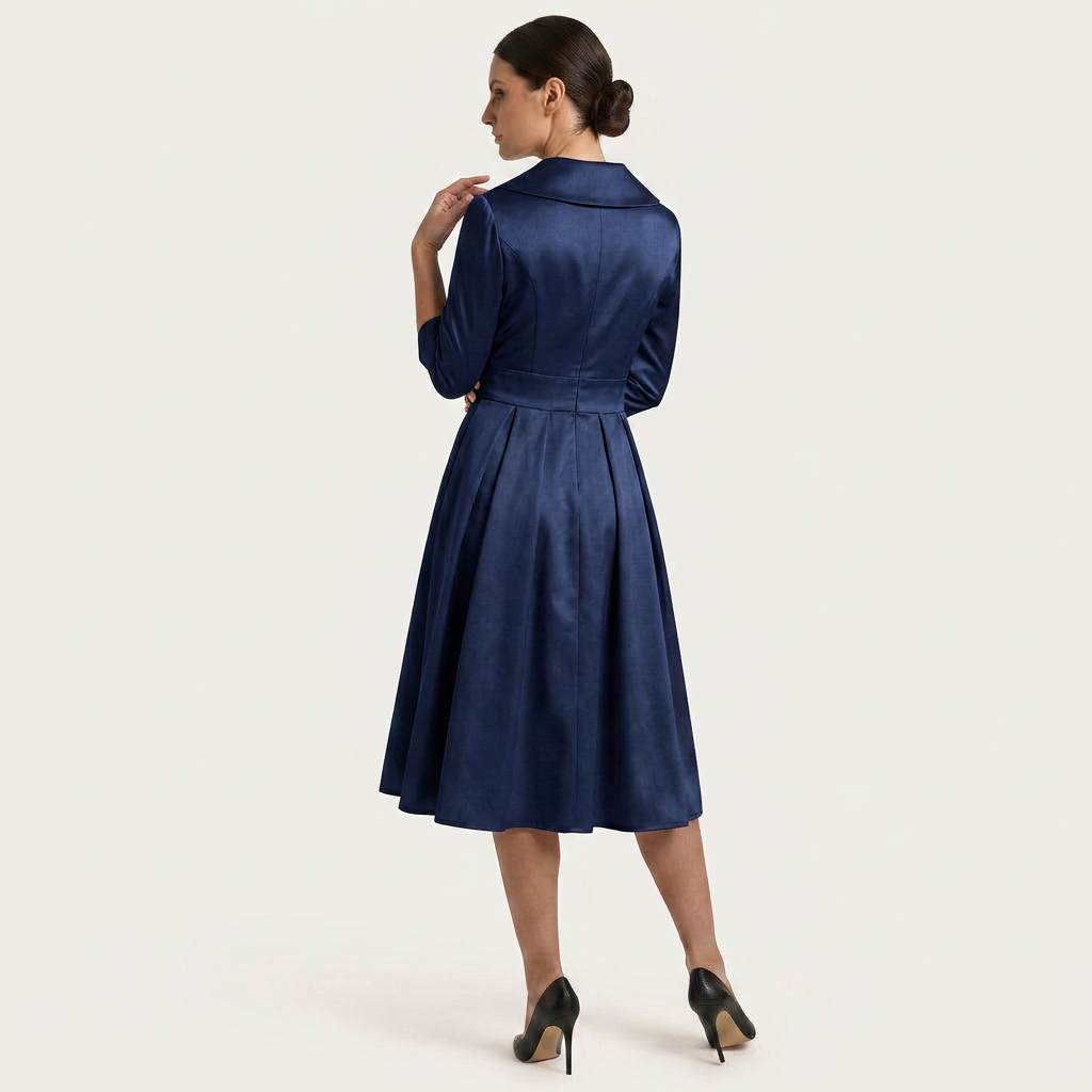 Robe Midi Portefeuille Femme Col Châle Manches 3/4