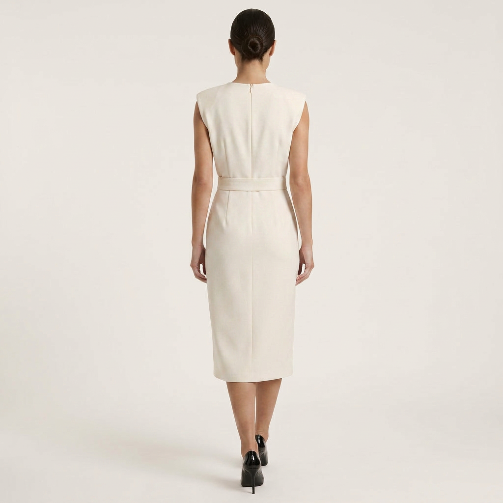 Robe Midi Femme Boutons Dorés Coupe Droite