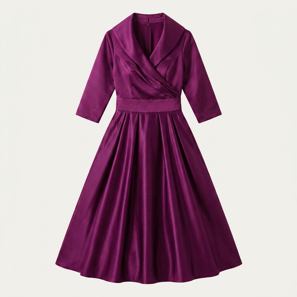 Robe Midi Portefeuille Femme Col Châle Manches 3/4