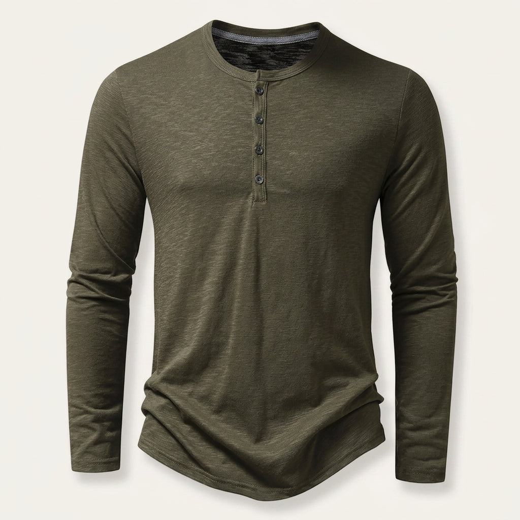 T-shirt Henley Homme Manches Longues Boutonné