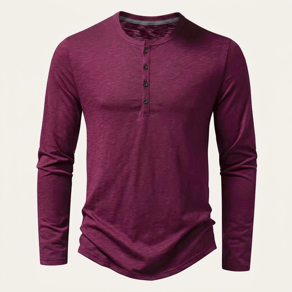 T-shirt Henley Homme Manches Longues Boutonné