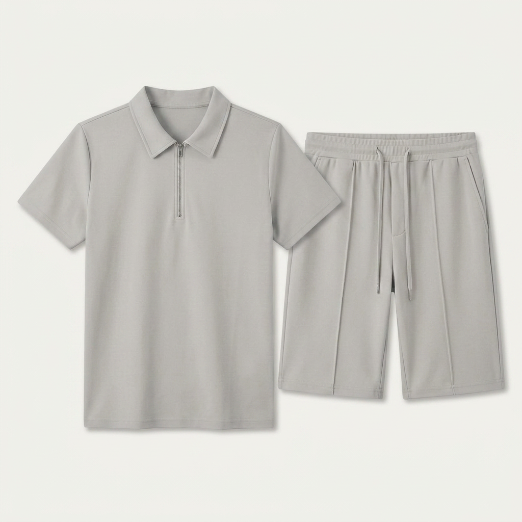 Ensemble Homme Polo Col Zippé Short Cordon Ajustable