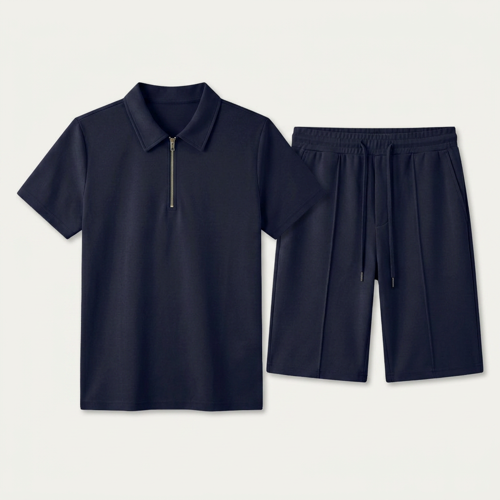 Ensemble Homme Polo Col Zippé Short Cordon Ajustable