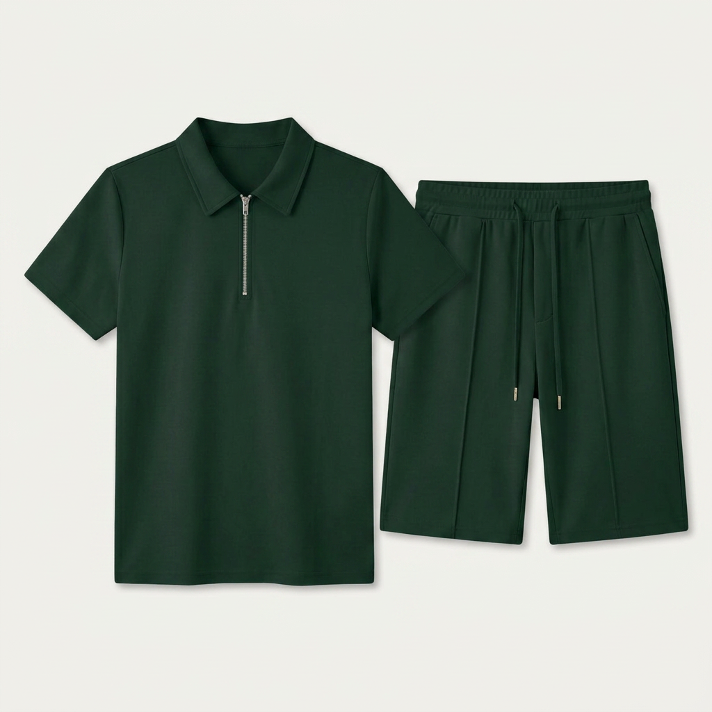 Ensemble Homme Polo Col Zippé Short Cordon Ajustable