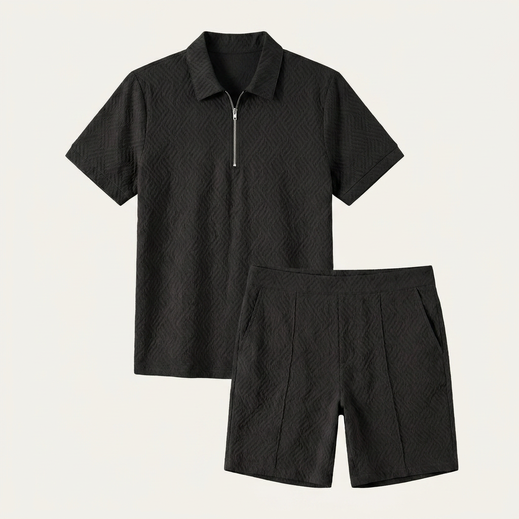 Ensemble Homme Polo Zippé Short Texturé