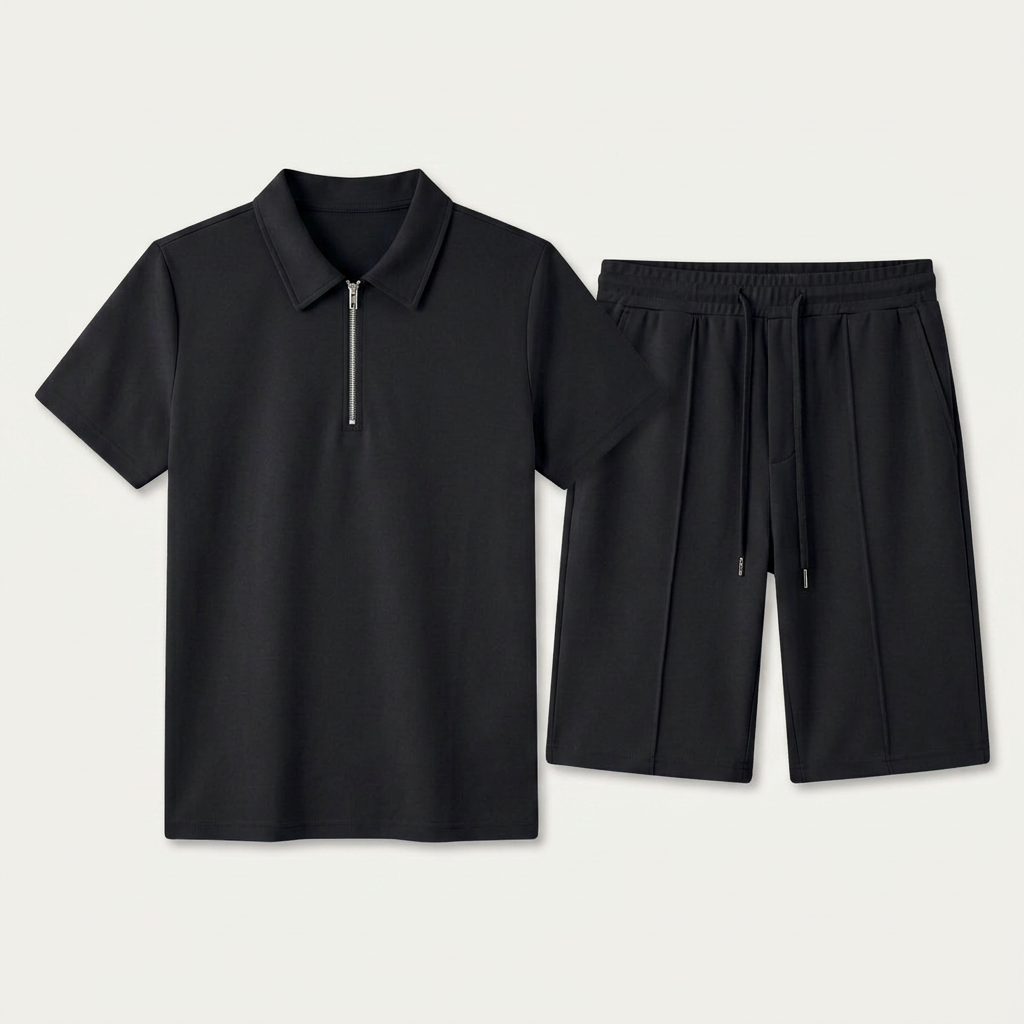 Ensemble Homme Polo Col Zippé Short Cordon Ajustable
