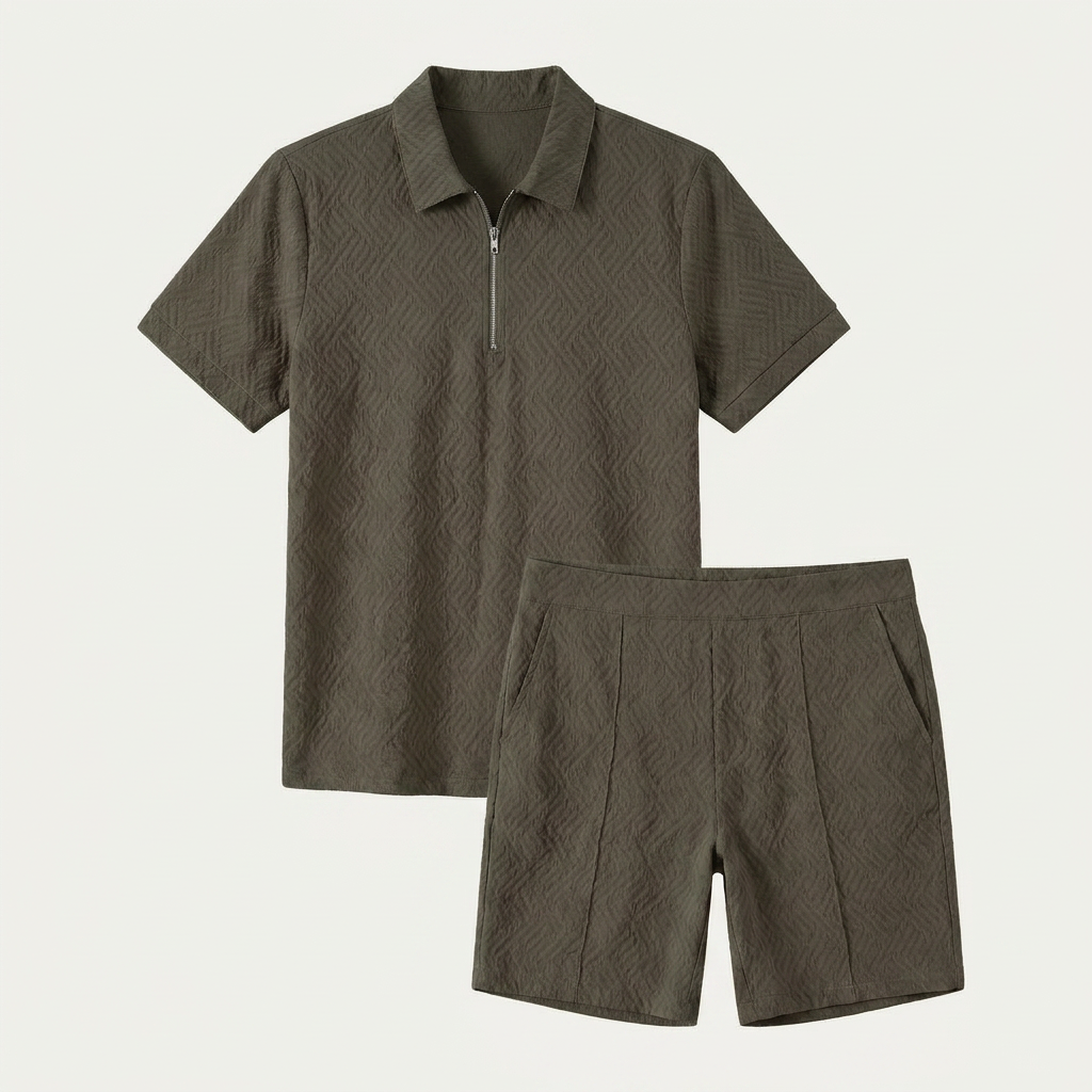Ensemble Homme Polo Zippé Short Texturé