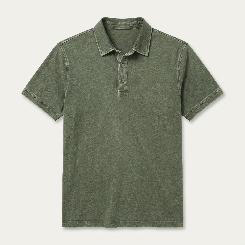 Polo Homme Effet Délavé Patte Boutonnée