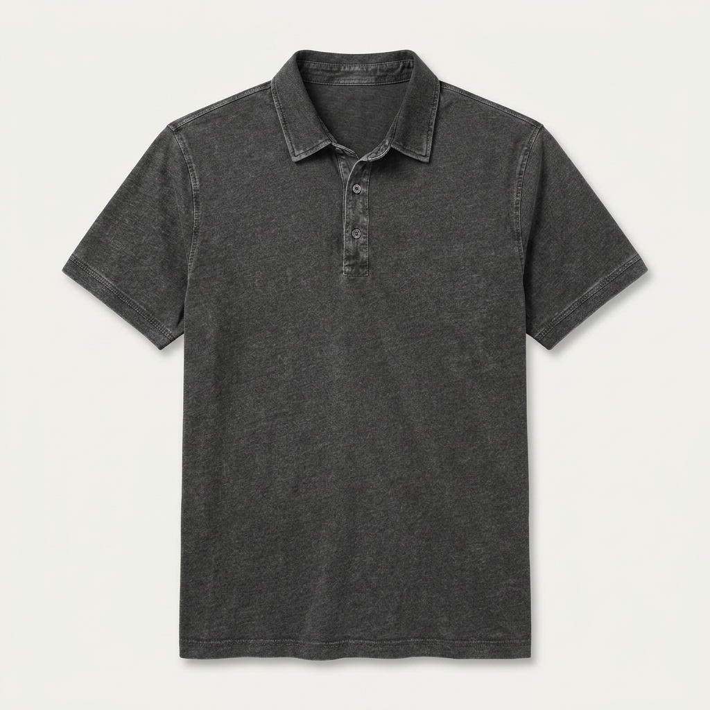 Polo Homme Effet Délavé Patte Boutonnée