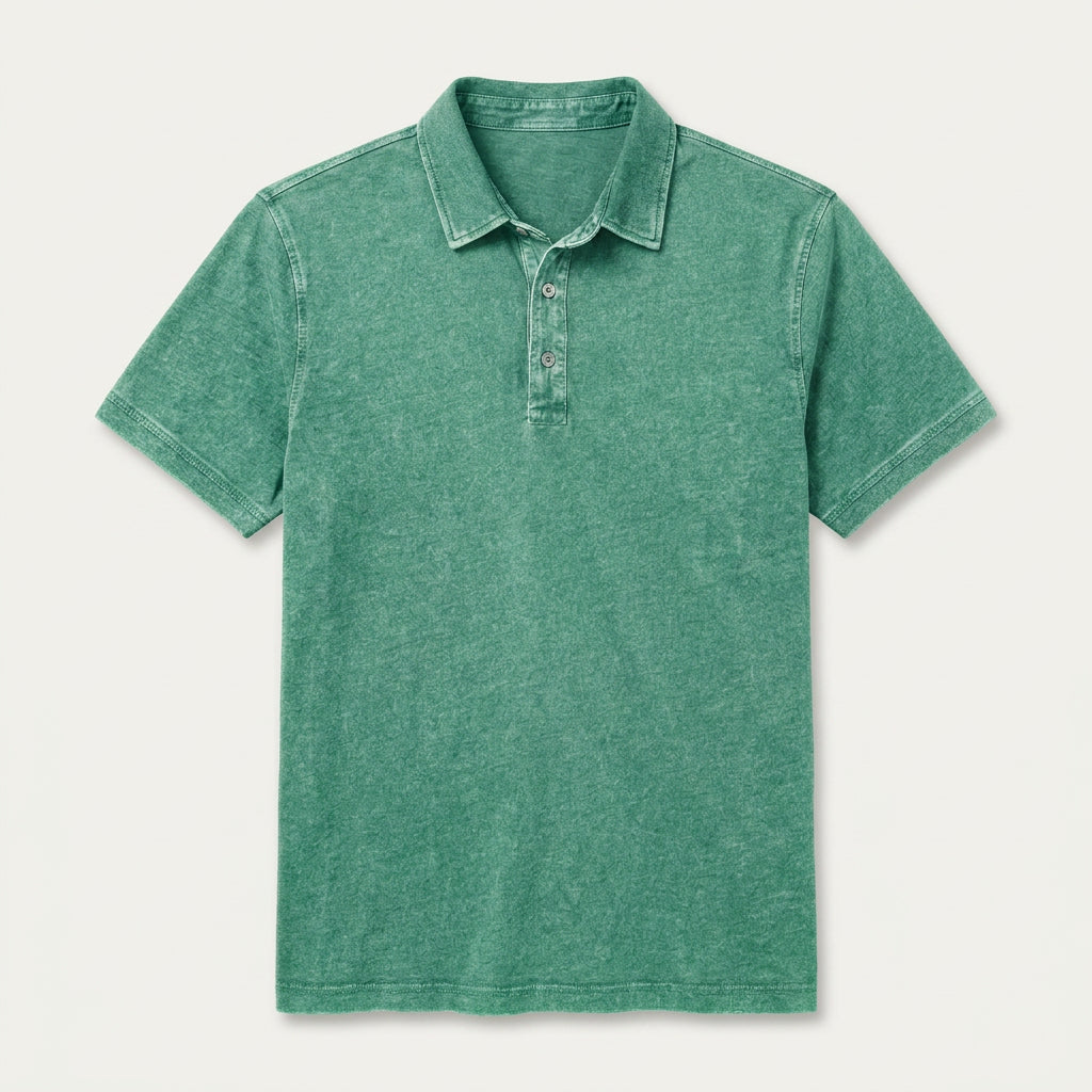 Polo Homme Effet Délavé Patte Boutonnée