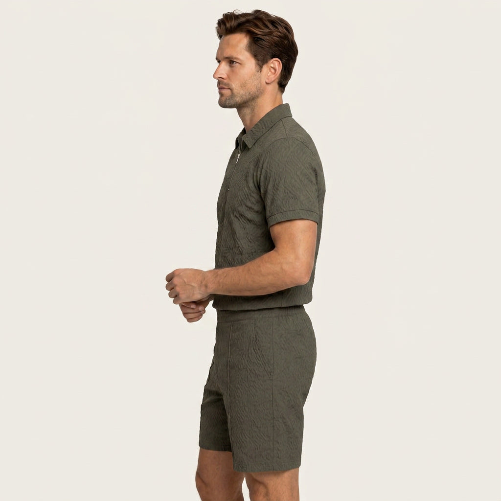 Ensemble Homme Polo Zippé Short Texturé