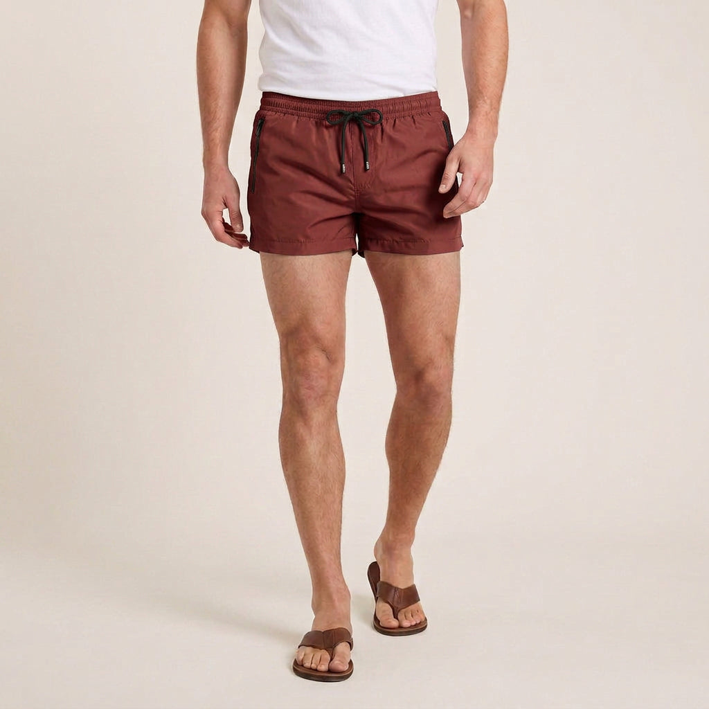 Short De Bain Homme Poches Zippées Cordon De Serrage