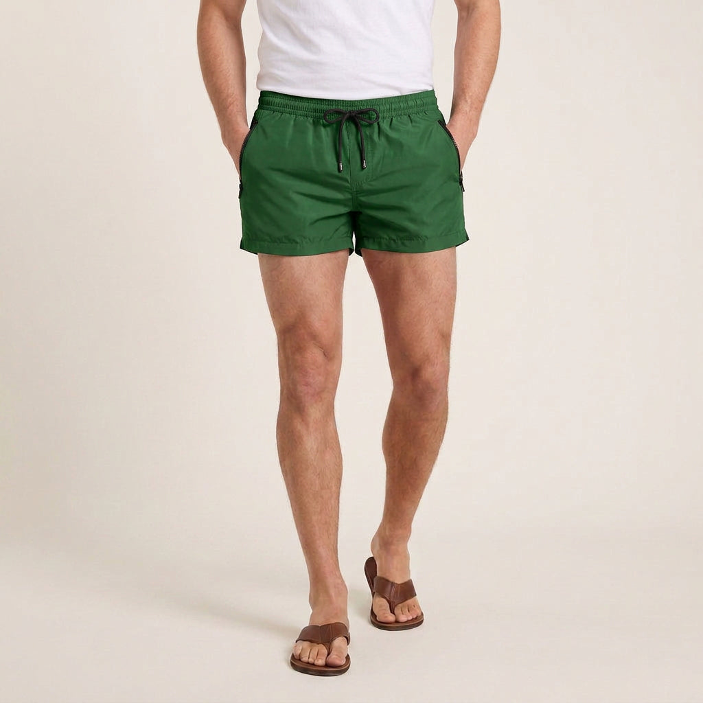Short De Bain Homme Poches Zippées Cordon De Serrage