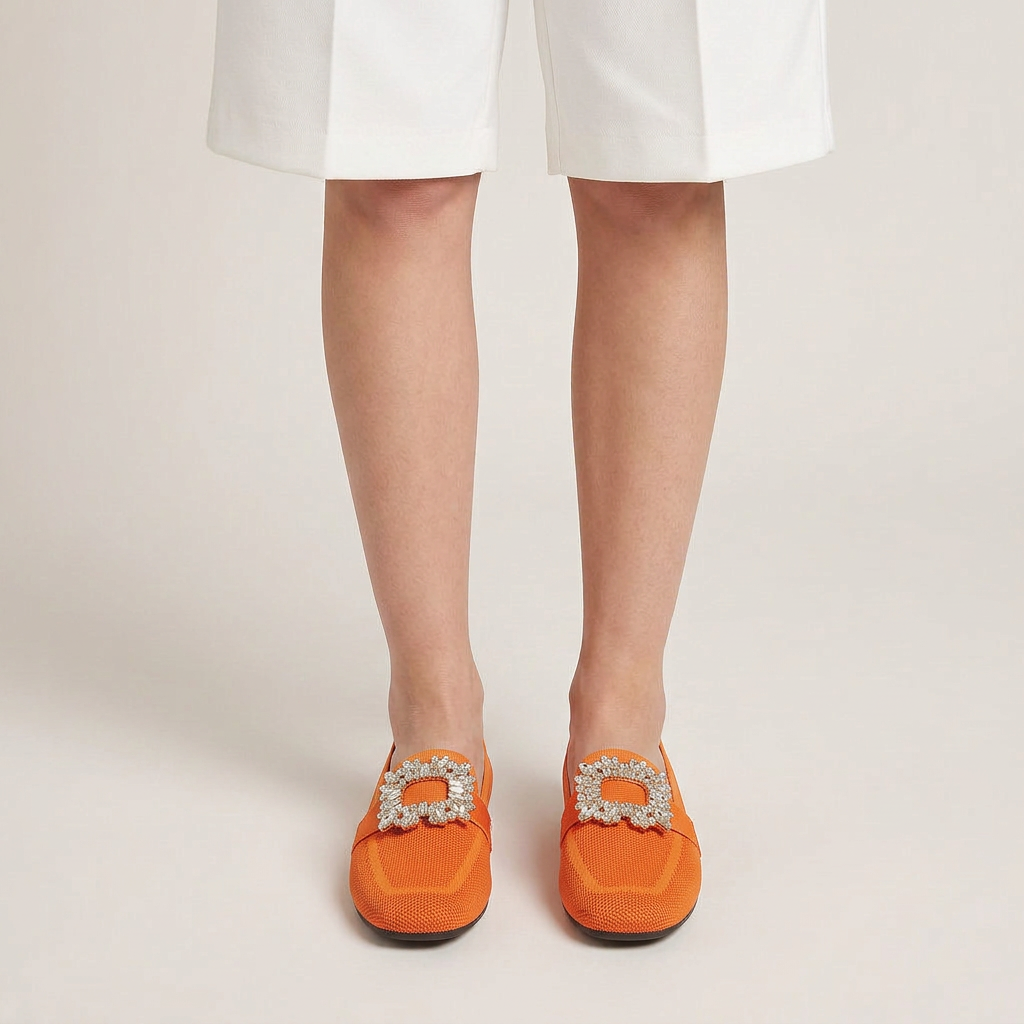 Mocassins Femme Bout Carré Orné Contrasté